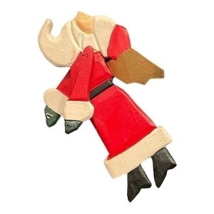 Vintage Wood Angel Santa Christmas Ornament 5.5" Tin Wings Movable Hands Rare VG
